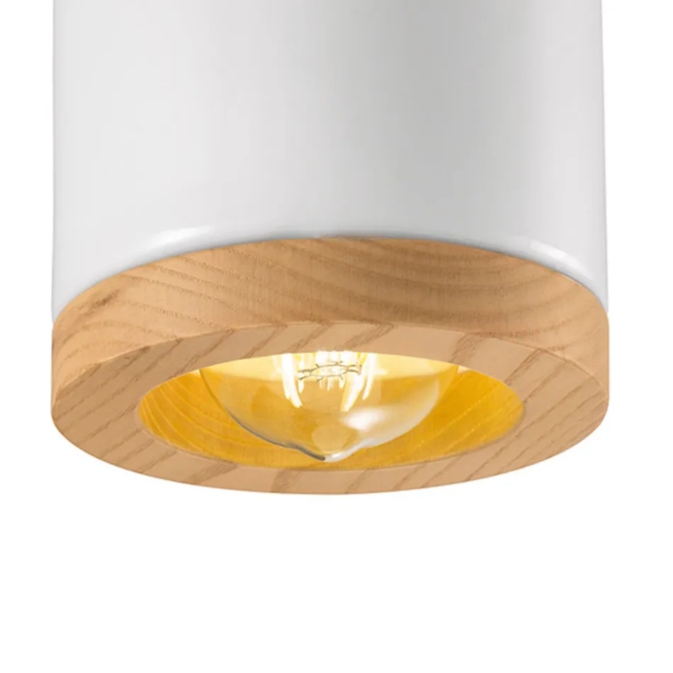 Candeeiro de tecto em madeira e cerâmica artesanal de estilo nórdico - Nateca Viadurini