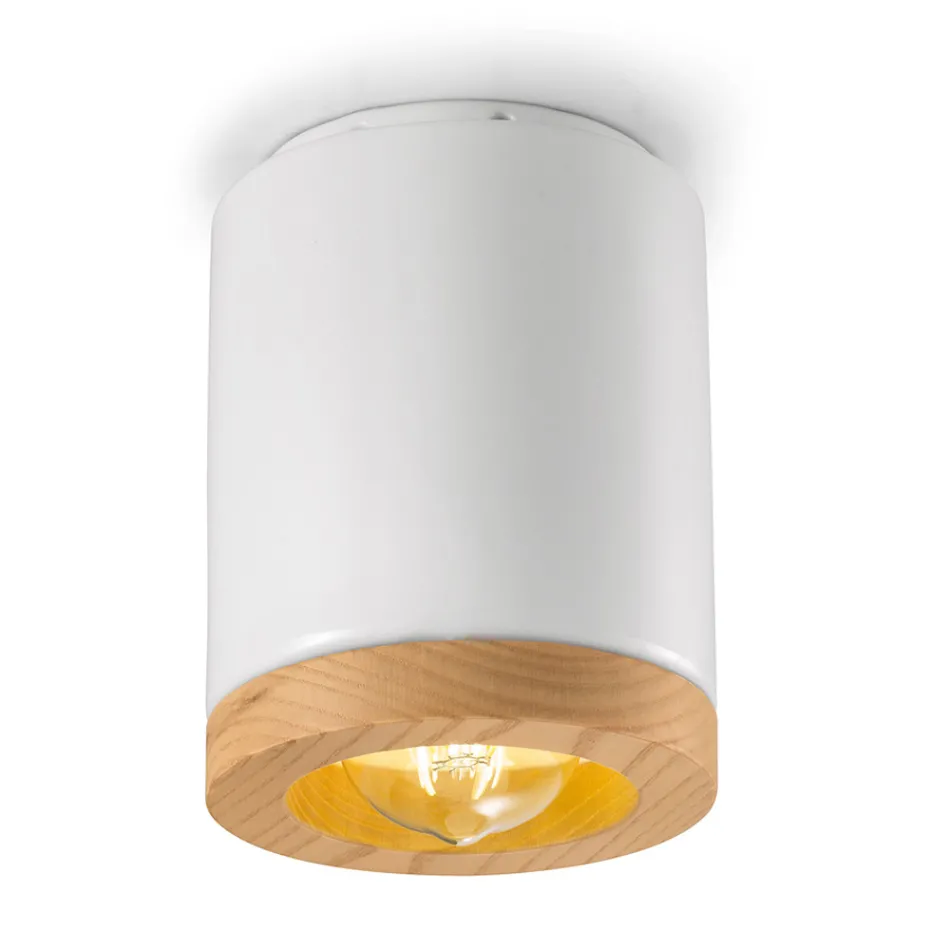 Candeeiro de tecto em madeira e cerâmica artesanal de estilo nórdico - Nateca Viadurini