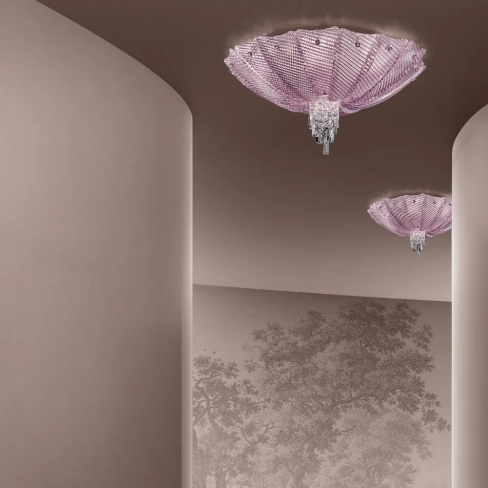 Candeeiro de teto feito à mão em vidro veneziano e metal feito na Itália - Fabiana Viadurini