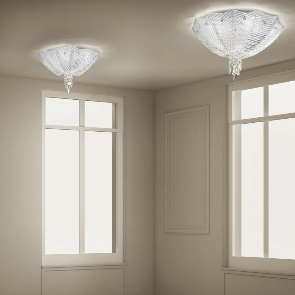 Candeeiro de teto feito à mão em vidro veneziano e metal feito na Itália - Fabiana Viadurini