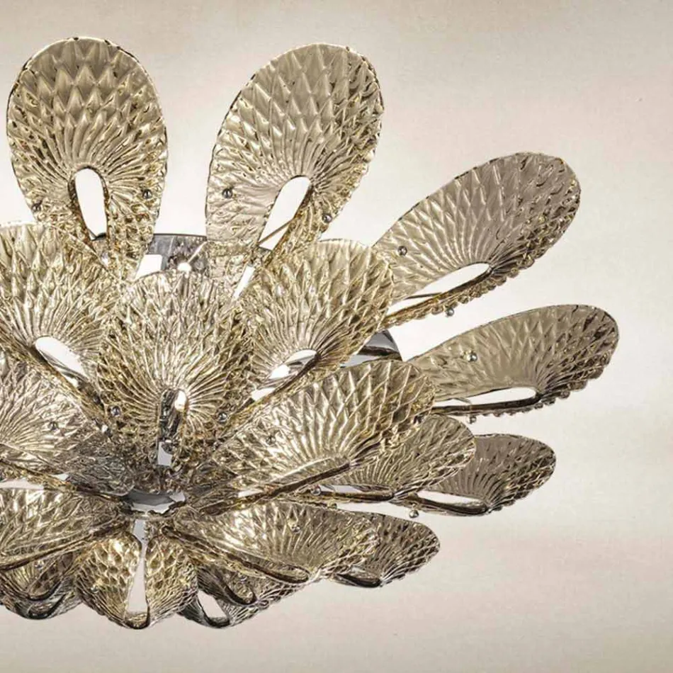 Candeeiro de tecto artesanal em vidro veneziano fumado, fabricado na Itália - Minos Viadurini