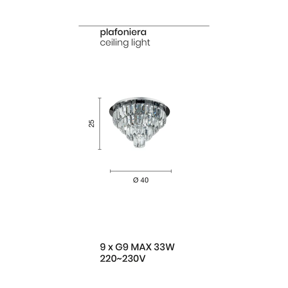 Candeeiro de teto clássico em metal prateado e pingentes de cristal - Jerome Viadurini