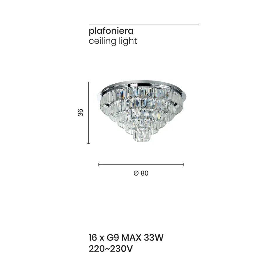 Candeeiro de teto clássico em metal prateado e pingentes de cristal - Jerome Viadurini