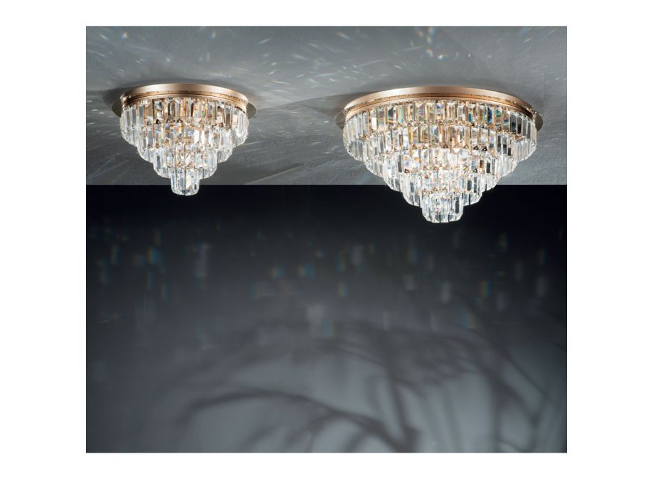 Lâmpada de teto clássica de metal dourado e pingentes de cristal de luxo - Jerome Viadurini