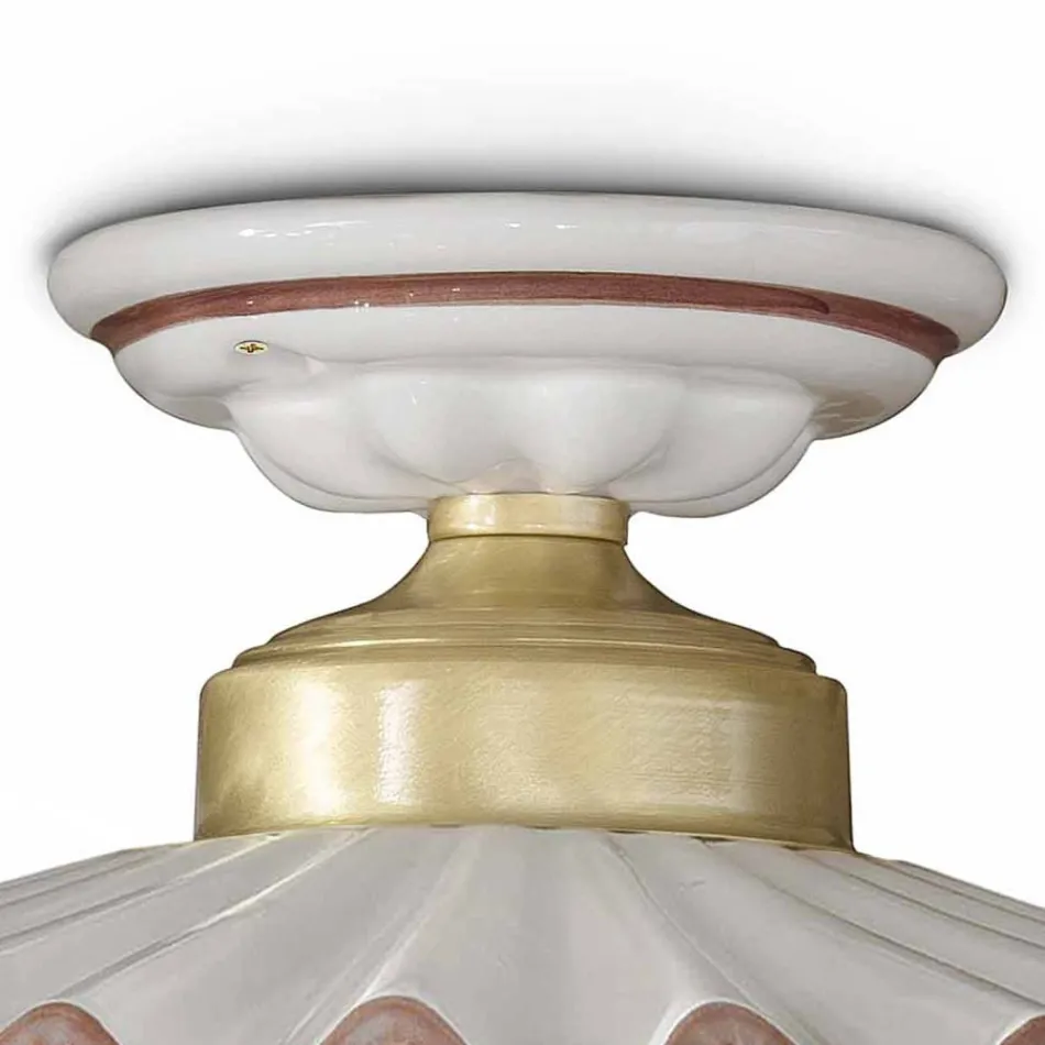 Lâmpada de teto de cerâmica brilhante plissada e borda pintada à mão - Laquila Viadurini