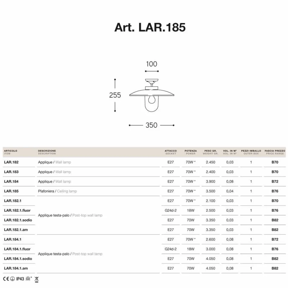 Luminária de teto em latão, cobre e vidro Nabucco Aldo Bernardi Viadurini