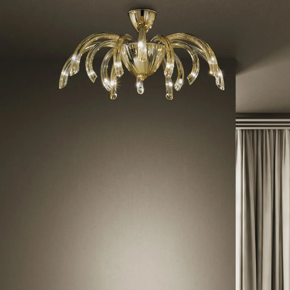 Candeeiro de teto de vidro e metal veneziano feito à mão na Itália - Jason Viadurini