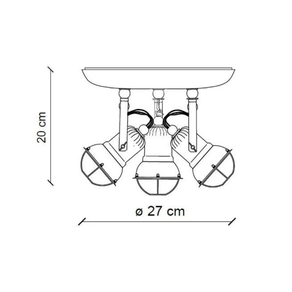 Lâmpada de teto industrial 3 focos em ferro e cerâmica artesanal - loft Viadurini