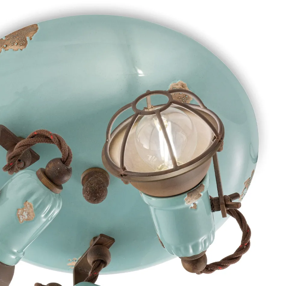 Lâmpada de teto industrial 3 focos em ferro e cerâmica artesanal - loft Viadurini