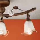 Lâmpada de teto linear com 3 luzes em ferro, vidro e rosas cerâmicas - Siena Viadurini