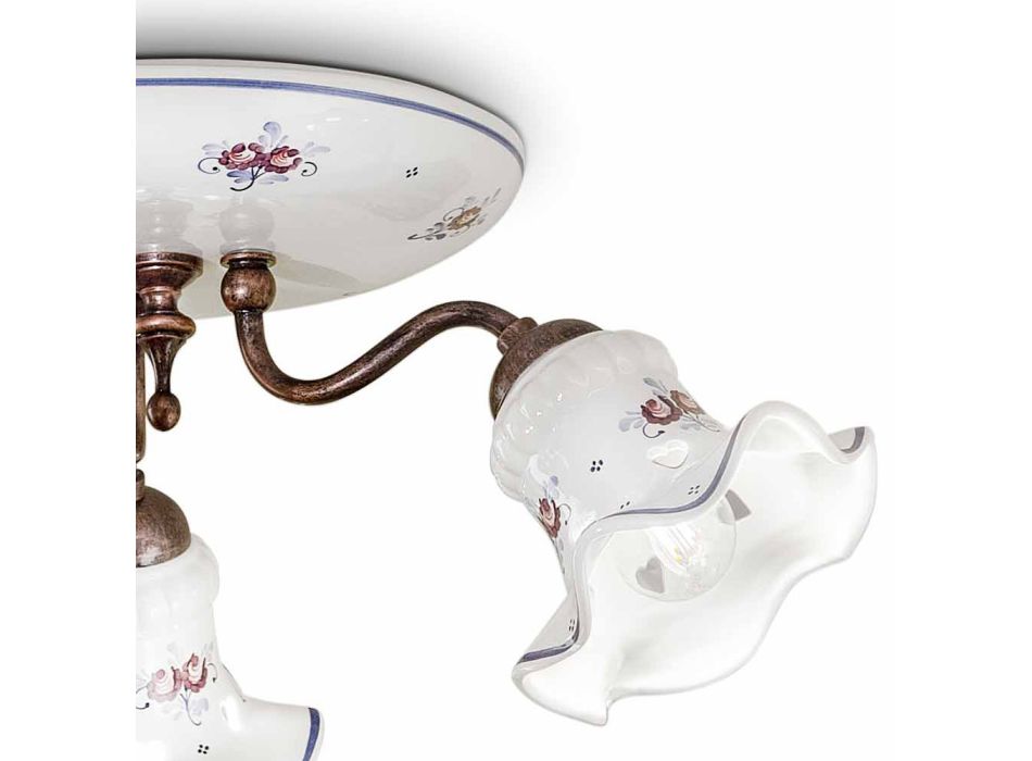 Lâmpada de teto artesanal vintage em ferro e cerâmica decorada à mão - Chieti Viadurini