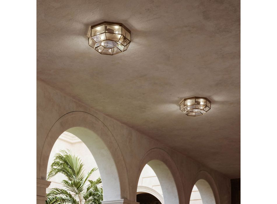 Lâmpada de teto vintage em latão polido e vidro 2 tamanhos - encadernado por Il Fanale Viadurini