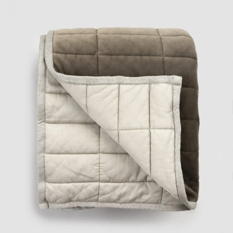 Xadrez em Cetim de Algodão e Chenille com Borda Lurex, Giz ou Retrô - Tortoro Viadurini