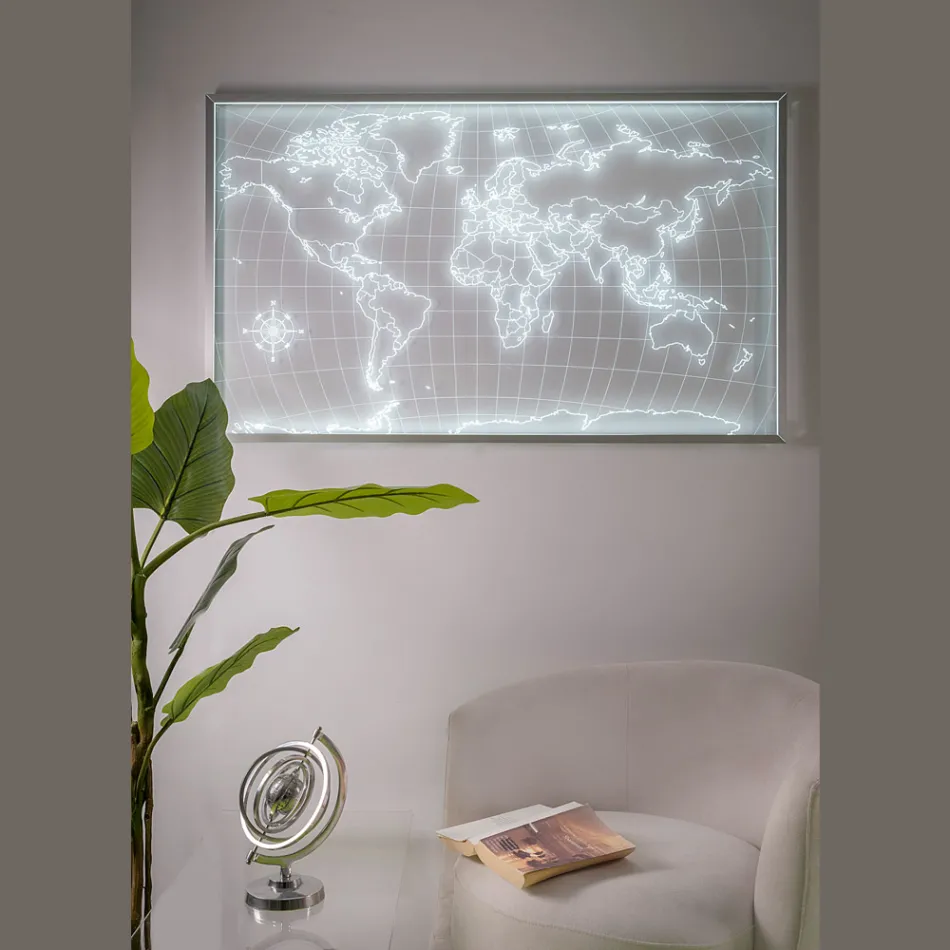Planisfério de parede iluminado Amaris, feito de plexiglass, fabricado na Itália. Viadurini