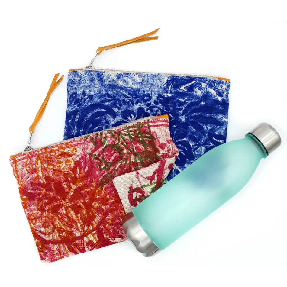 Bolsa Clutch Artística Estampada à Mão, Peça Única em Algodão, 2 Peças - Viadurini by Marchi Viadurini