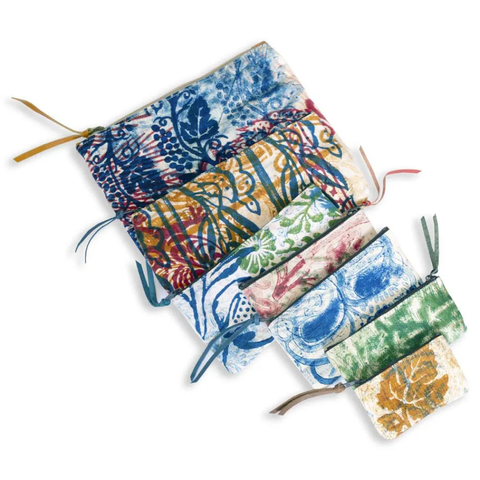 Bolsa Clutch Artística Estampada à Mão, Peça Única em Algodão, 2 Peças - Viadurini by Marchi Viadurini