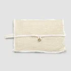 Bolsa Clutch de Algodão Favo de Mel Branco Natural com Botão Madrepérola - Anteha Viadurini