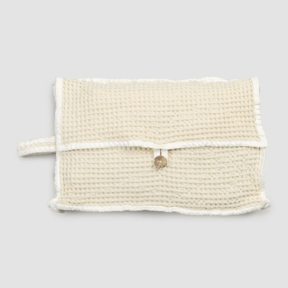 Bolsa Clutch de Algodão Favo de Mel Branco Natural com Botão Madrepérola - Anteha Viadurini