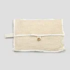 Bolsa Clutch de Algodão Natural Favo de Mel Branco com Botão de Madrepérola - Anteha Viadurini