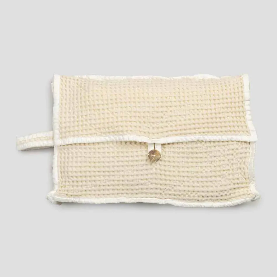 Bolsa Clutch de Algodão Natural Favo de Mel Branco com Botão de Madrepérola - Anteha Viadurini