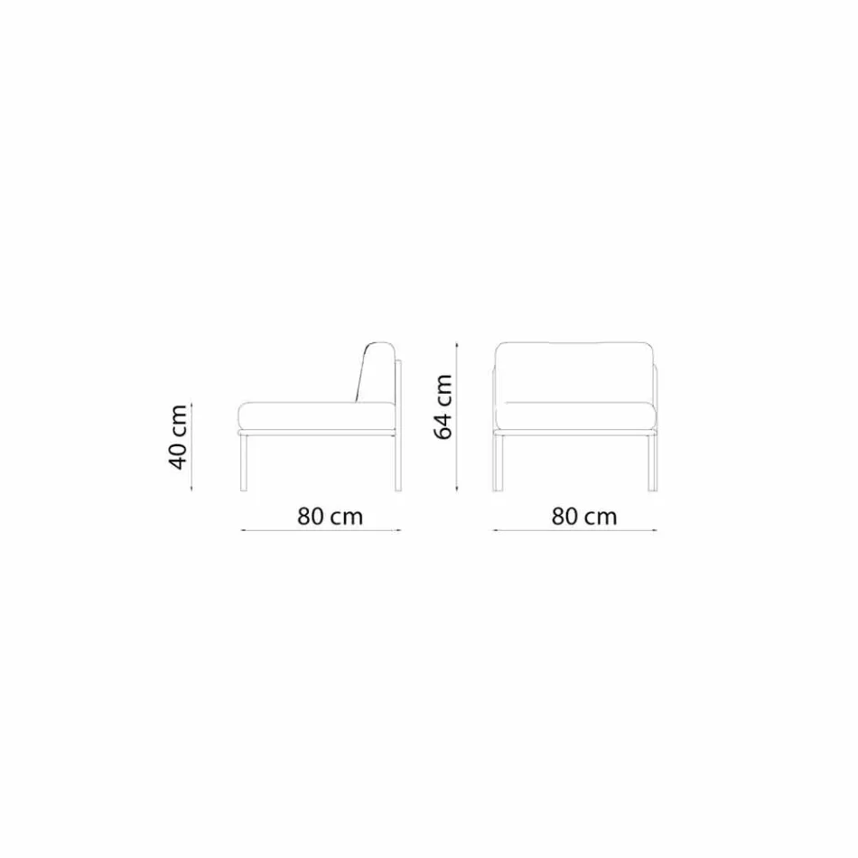 Poltrona Central Modular para Outdoor em Metal e Tecido Made in Italy - Cola Viadurini