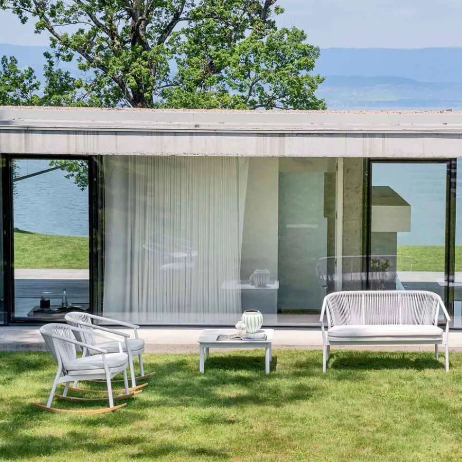 Poltrona de balanço ao ar livre em madeira maciça e tecido - Smart por Varaschin Viadurini