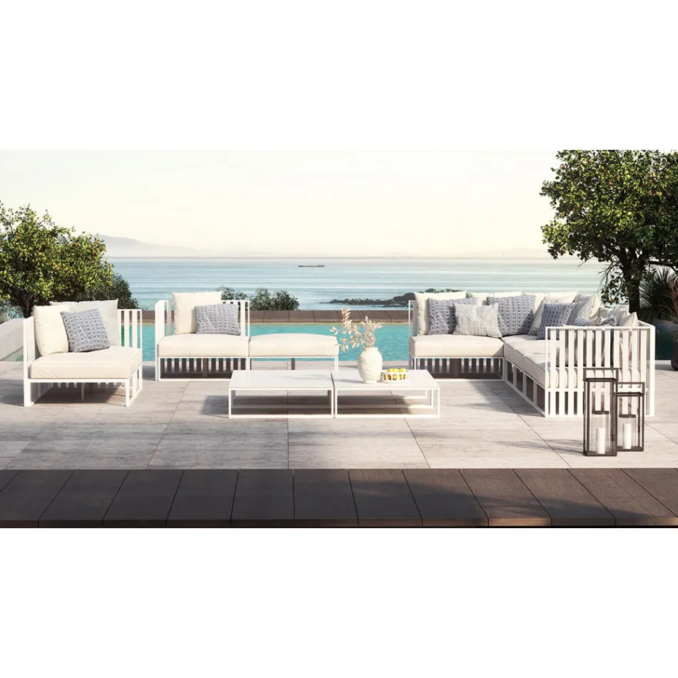 Poltrona de canto esquerdo ao ar livre em alumínio e alças fabricadas na Itália - Juliediv Viadurini