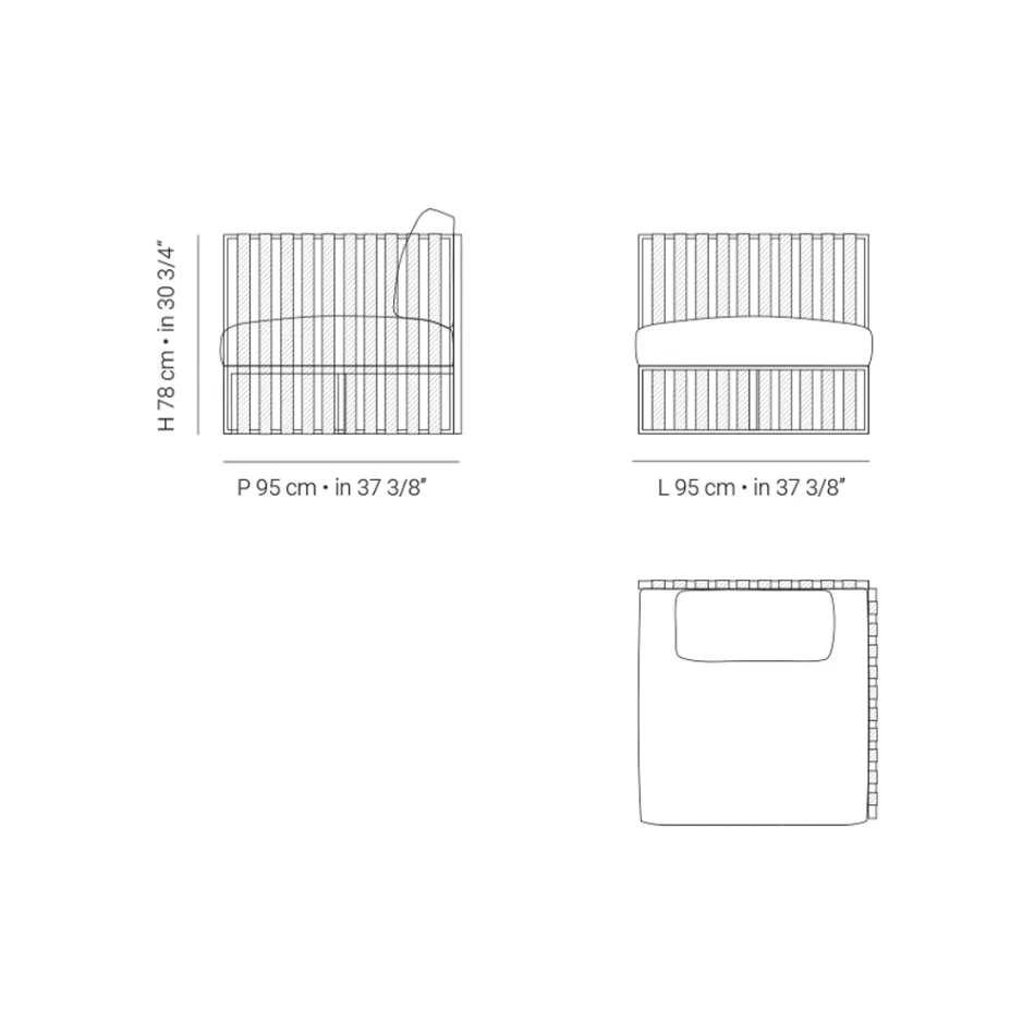 Poltrona de canto esquerdo ao ar livre em alumínio e alças fabricadas na Itália - Juliediv Viadurini