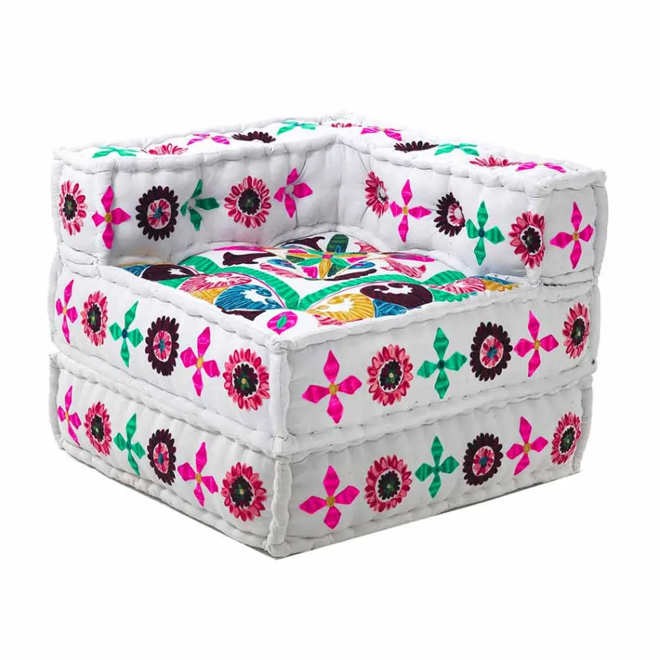 Poltrona Chaise Longue de Design Étnico em Retalhos de Algodão, para Sala de Estar - Fibra Viadurini