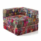 Poltrona Chaise Longue de Design Étnico em Retalhos de Algodão, para Sala de Estar - Fibra Viadurini