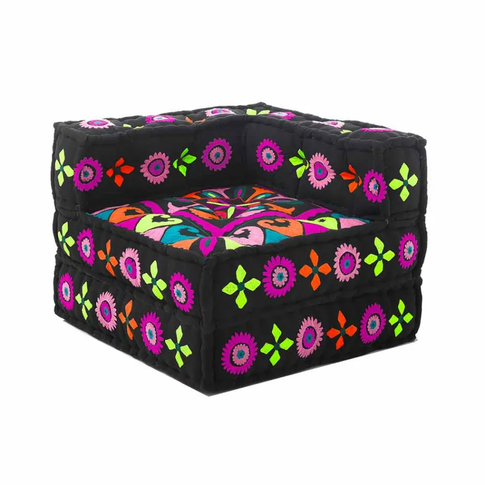 Poltrona Chaise Longue de Design Étnico em Retalhos de Algodão, para Sala de Estar - Fibra Viadurini