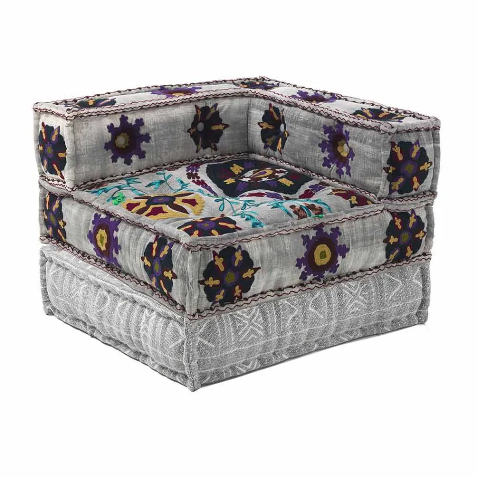 Poltrona Chaise Longue de Design Étnico em Retalhos de Algodão, para Sala de Estar - Fibra Viadurini