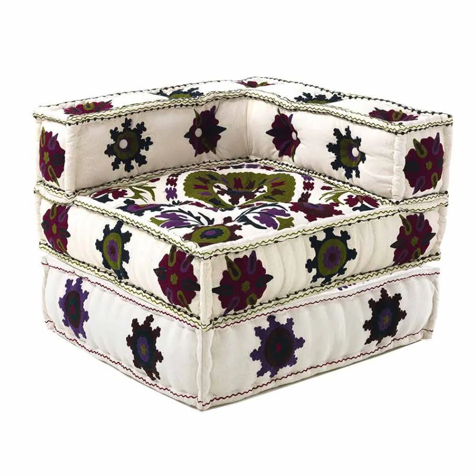 Poltrona Chaise Longue de Design Étnico em Retalhos de Algodão, para Sala de Estar - Fibra Viadurini