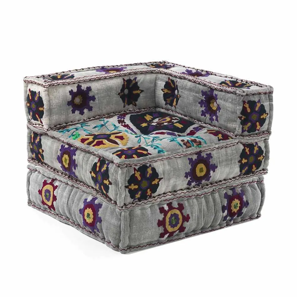 Poltrona Chaise Longue de Design Étnico em Retalhos de Algodão, para Sala de Estar - Fibra Viadurini