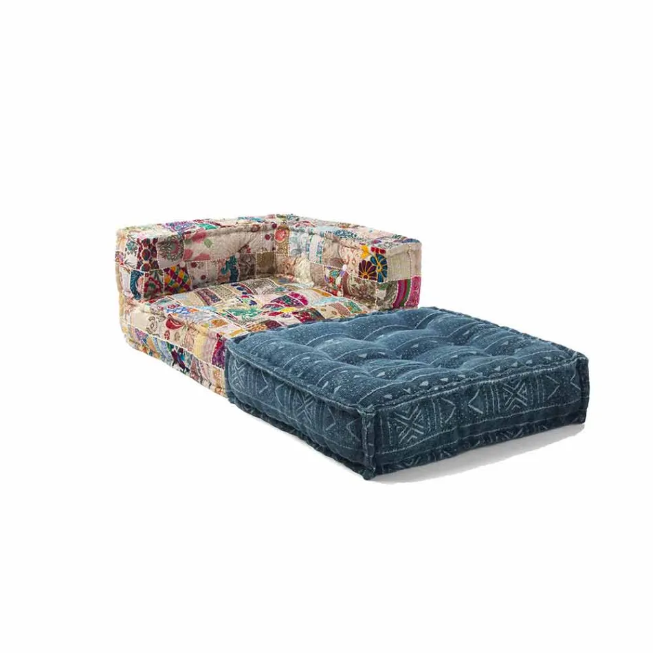 Poltrona Chaise Longue em Patchwork Algodão para Lounge de Design Étnico - Fibra Viadurini