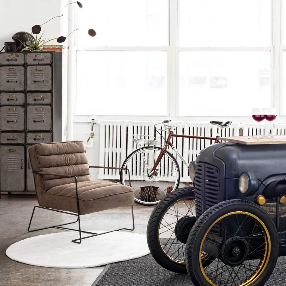 Poltrona clássica em aço e couro falso com design marrom ou preto - Kendy Viadurini