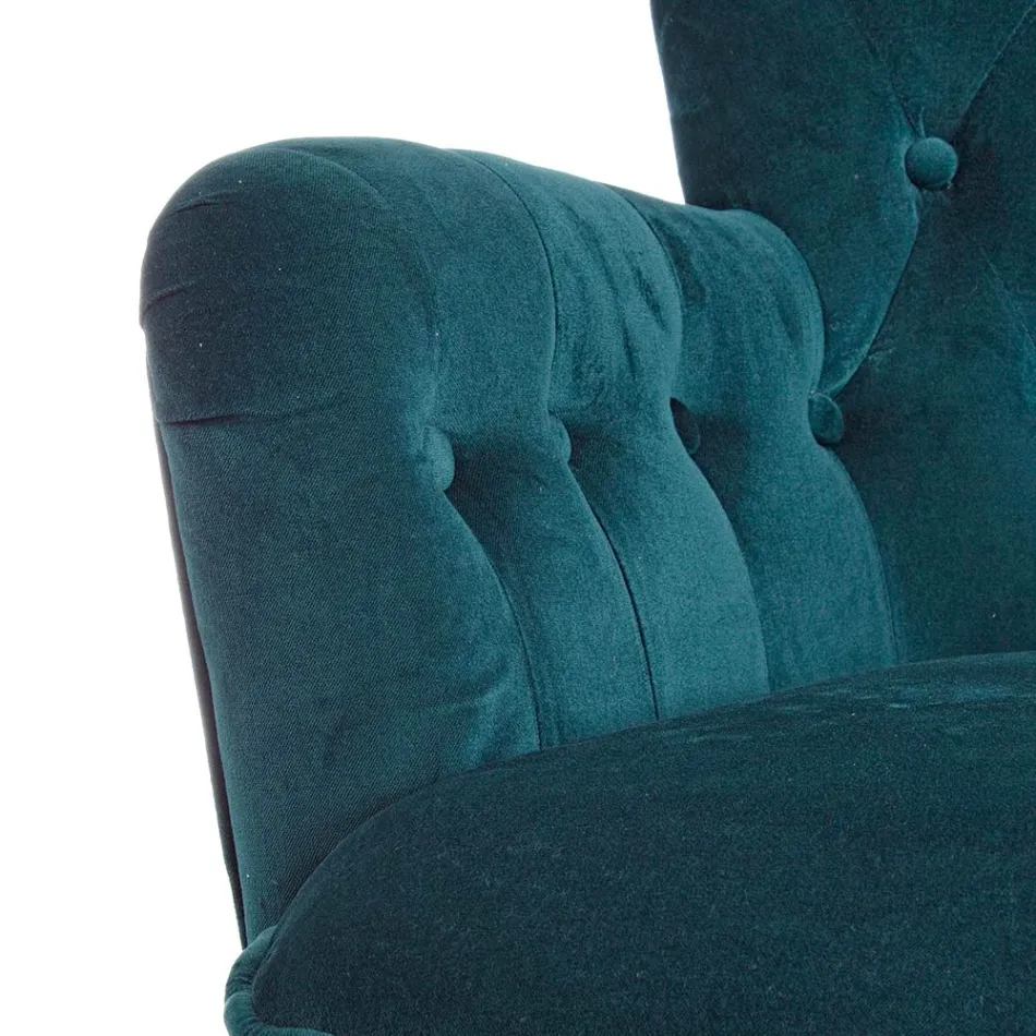 Poltrona Clássica em Madeira e Assento Acolchoado em Algodão Acolchoado - Monny Viadurini