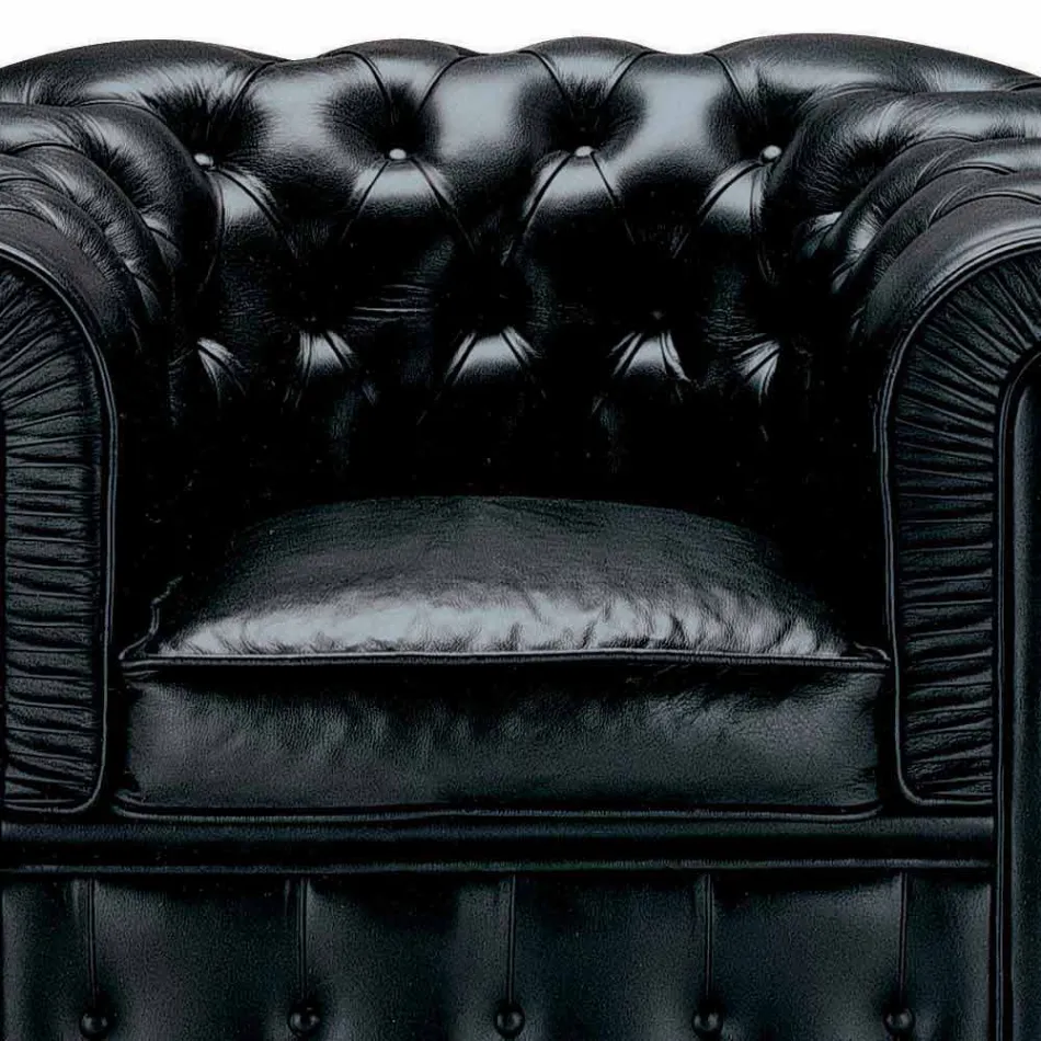 Poltrona Clássica Coberta de Couro com Pés de Madeira Made in Italy - Idra Viadurini