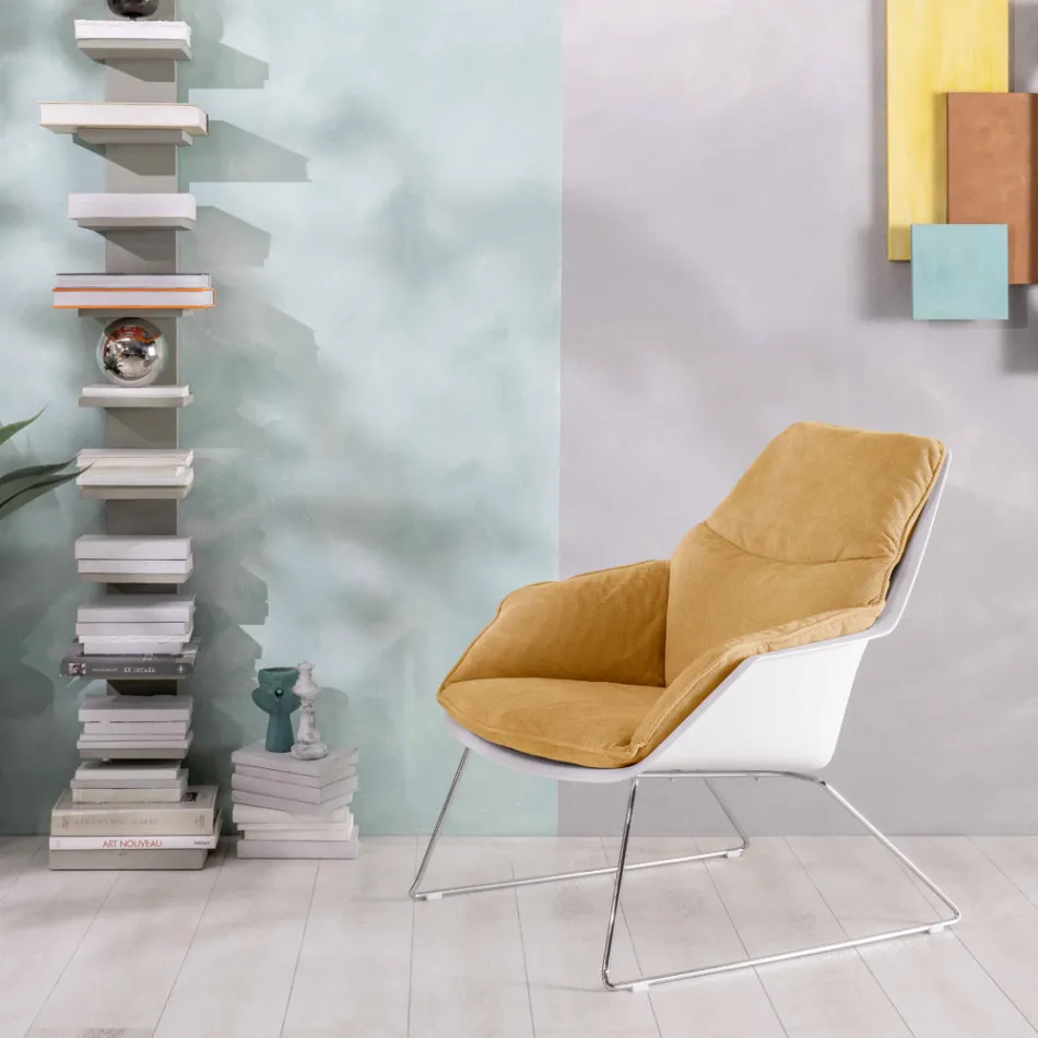 Poltrona com Base Metálica, Estrutura em Polipropileno e Almofadas em Tecido - Tablet Viadurini