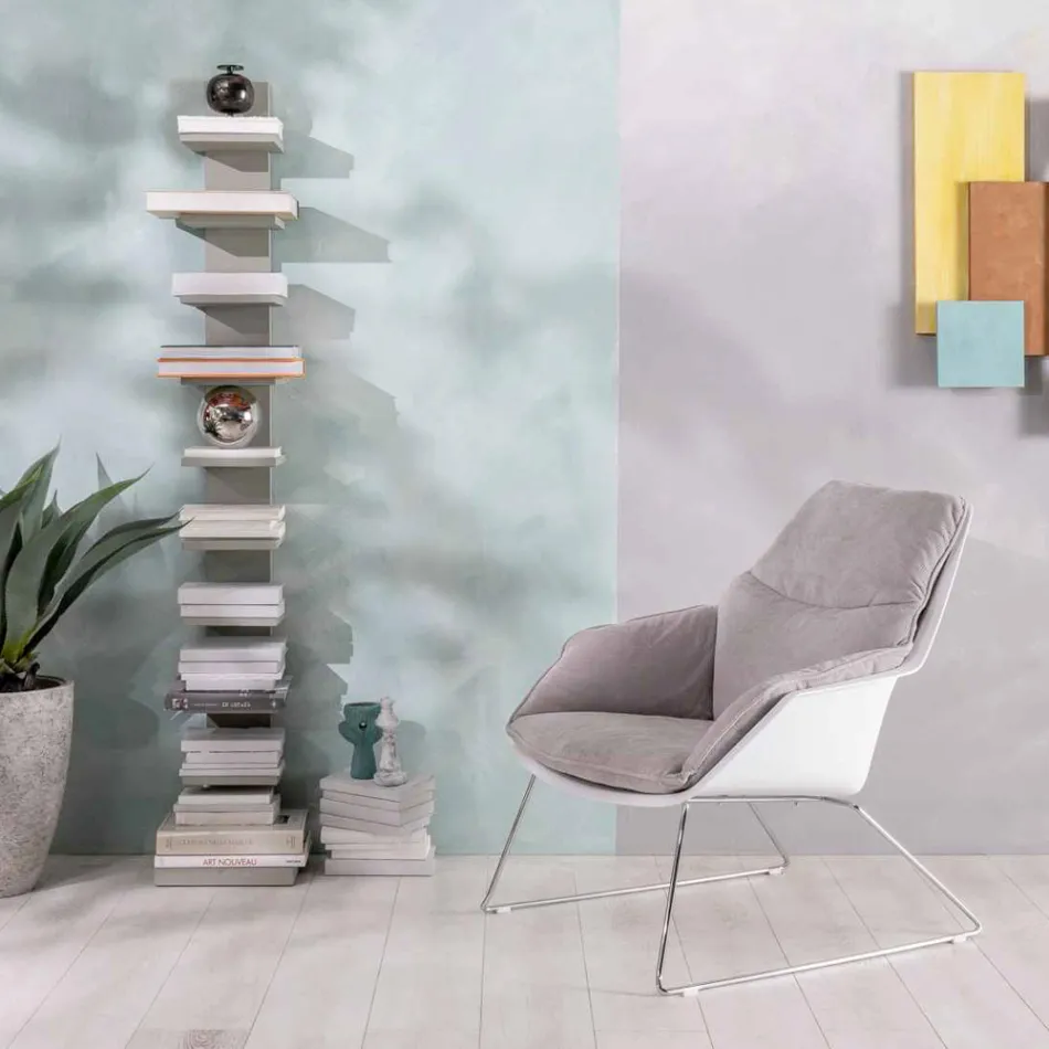 Poltrona com Base Metálica, Estrutura em Polipropileno e Almofadas em Tecido - Tablet Viadurini