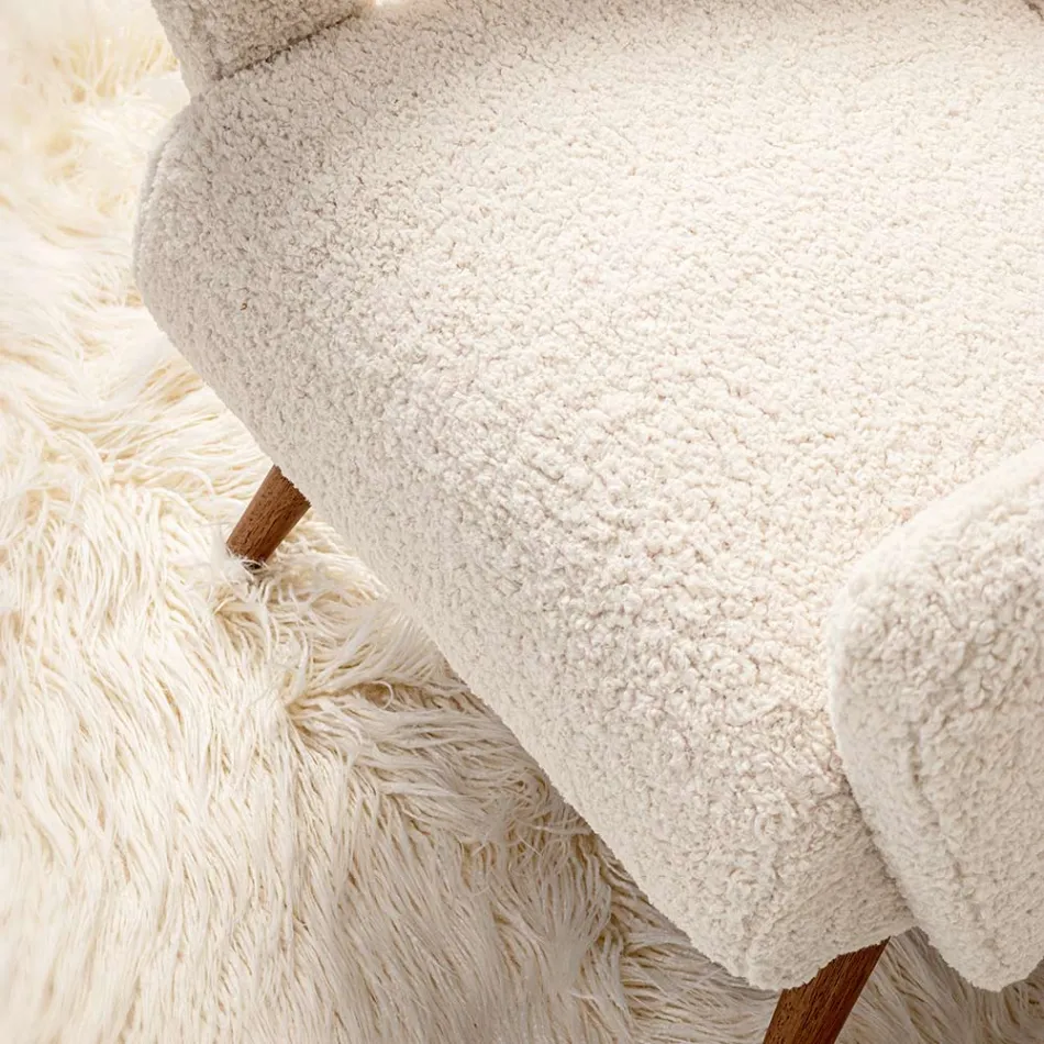 Poltrona com apoio de braços em Rubberwood e assento com efeito de lã - Patrizia Viadurini