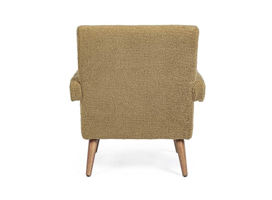 Poltrona com apoio de braços em Rubberwood e assento com efeito de lã - Patrizia Viadurini