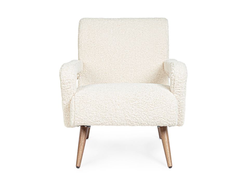Poltrona com apoio de braços em Rubberwood e assento com efeito de lã - Patrizia Viadurini