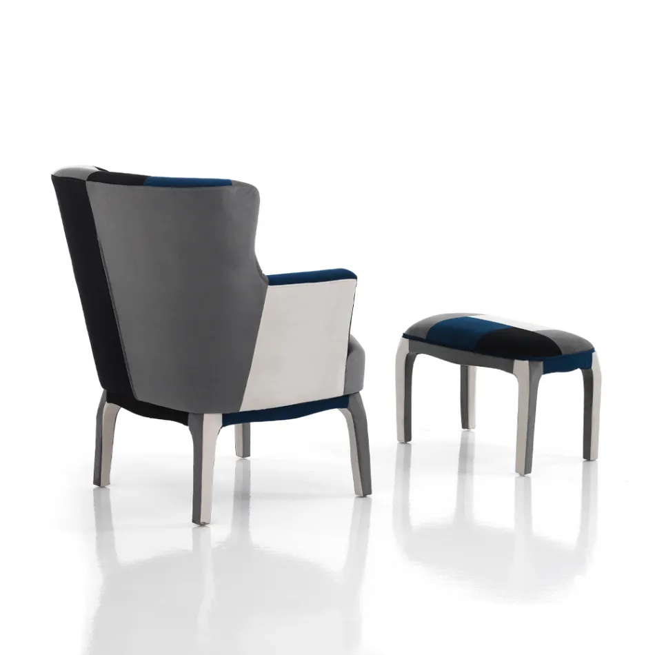 Poltrona com Pufe em Tecido Patchwork - Bromo Viadurini