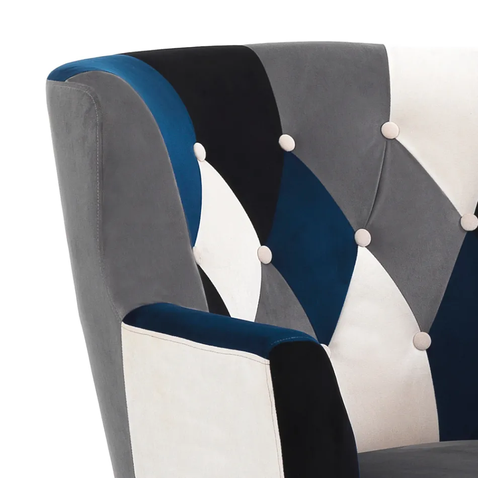 Poltrona com Pufe em Tecido Patchwork - Bromo Viadurini