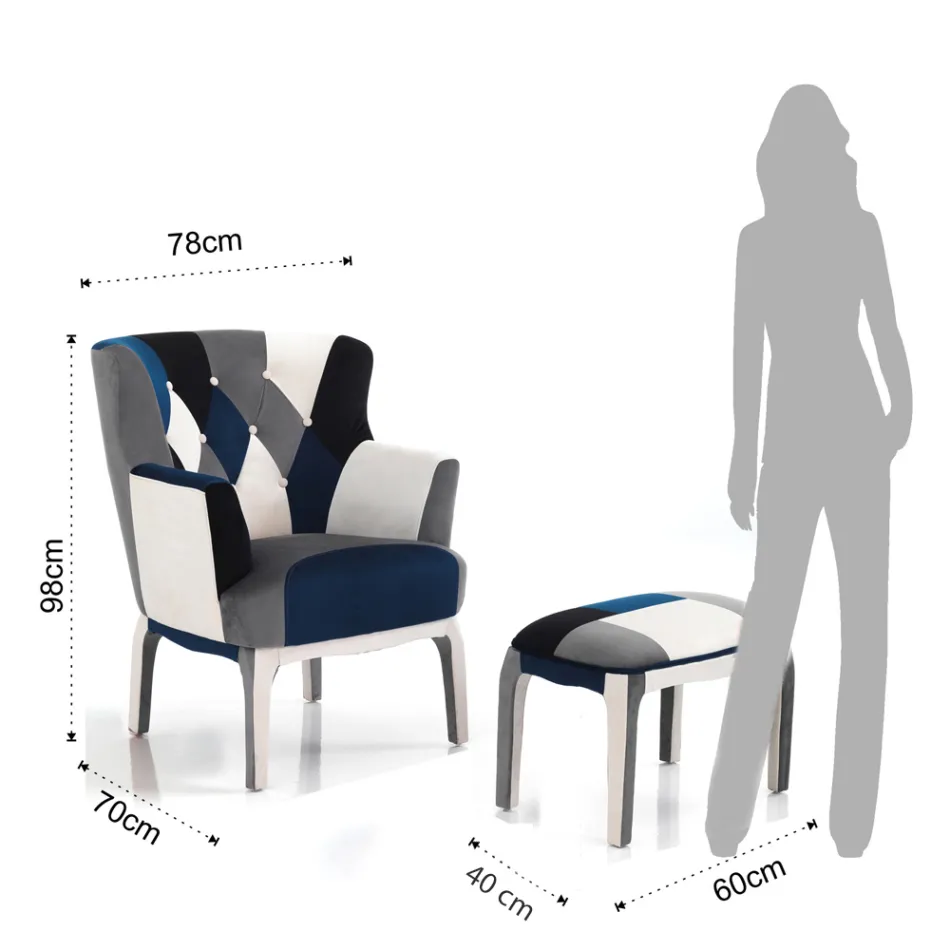 Poltrona com Pufe em Tecido Patchwork - Bromo Viadurini