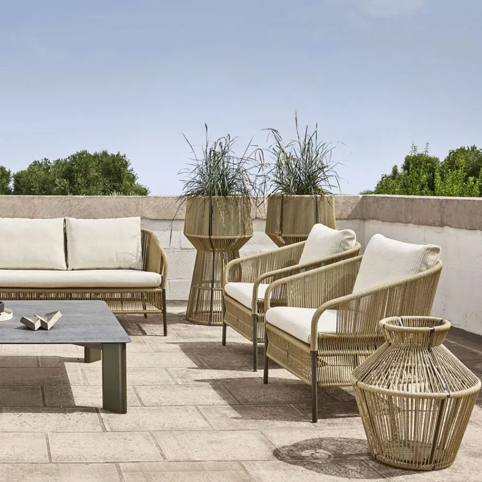 Poltrona ao ar livre com assento tecido e almofadas - Cricket por Varaschin Viadurini