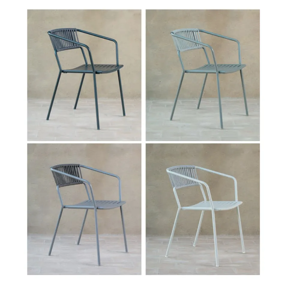 Poltrona ao ar livre em aço galvanizado empilhável fabricado na Itália 2 peças - Vesna Viadurini