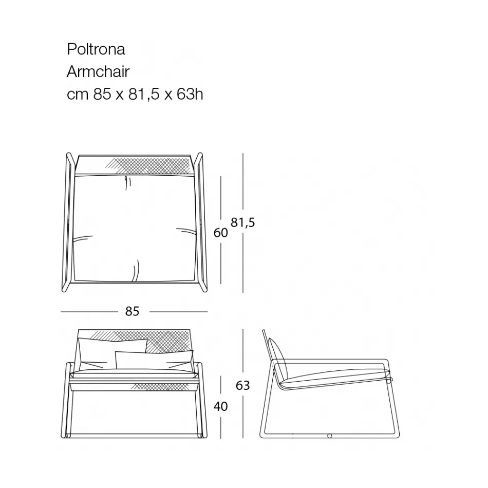 Poltrona externa de metal com almofada luxuosa fabricada na Itália - Karol Viadurini