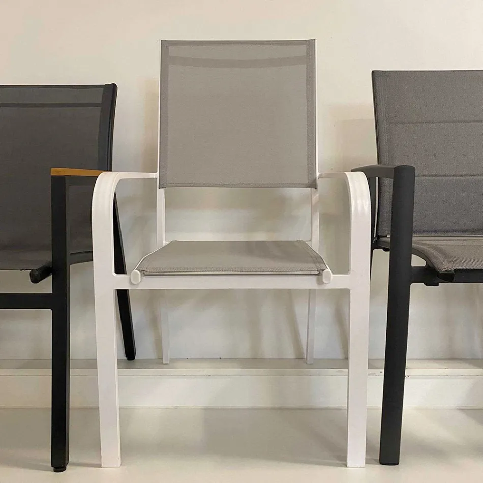 Cadeirão de exterior em alumínio e textilene - Solar Viadurini